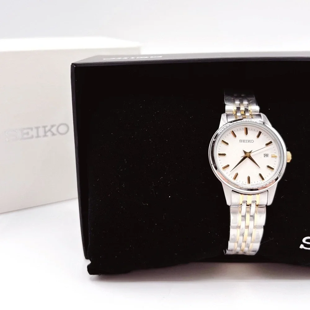 Seiko Ladies SUR834 Two Tone Silver Gold Watch White Dial New box Gift for her